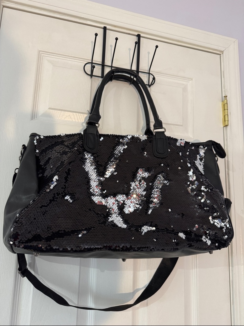 BRAND NEW- Sequin Accent Black Weekender Bag With Strap